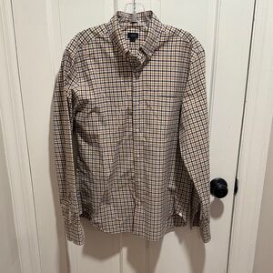J. Crew Men's Blue, burnt orange, white Checkered Shirt, slim fit